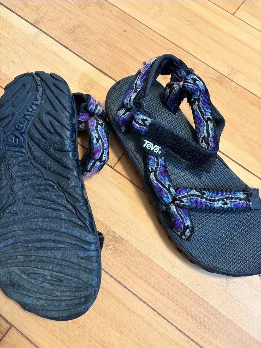 Teva Black Sandals with Purple, Pink and Blue Straps